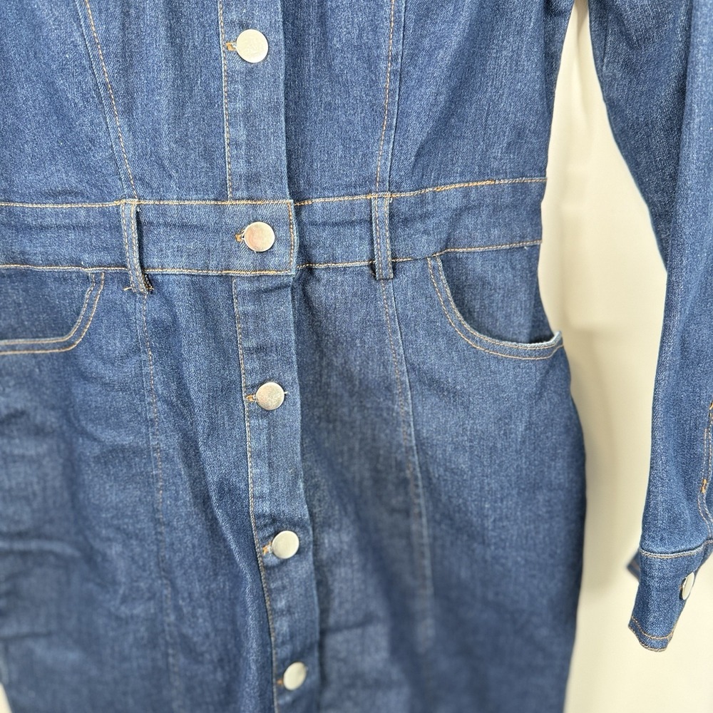 NWT Haute Monde Dress Midi Women's Large Dark Wash Buttons Long Sleeve - Picture 4 of 7